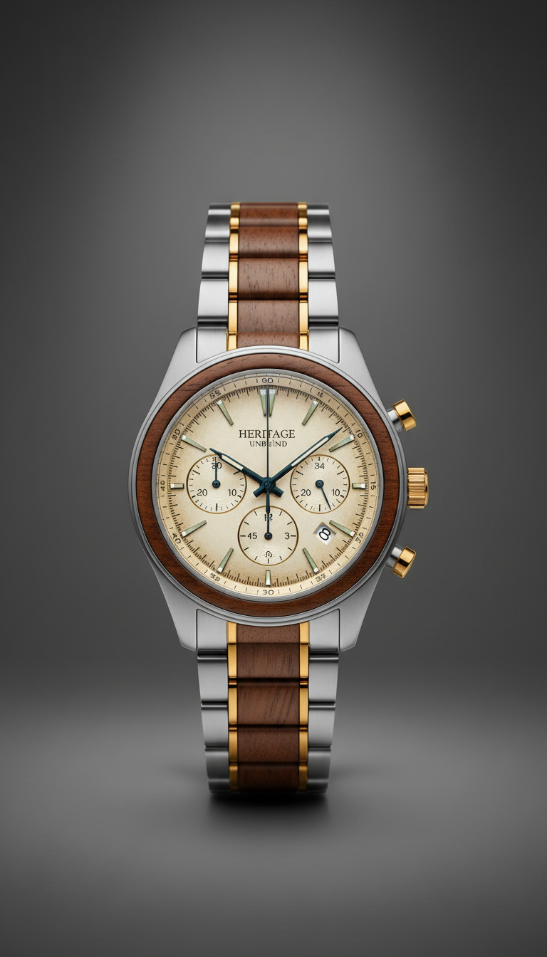 Walnut Steel Chronograph Watch