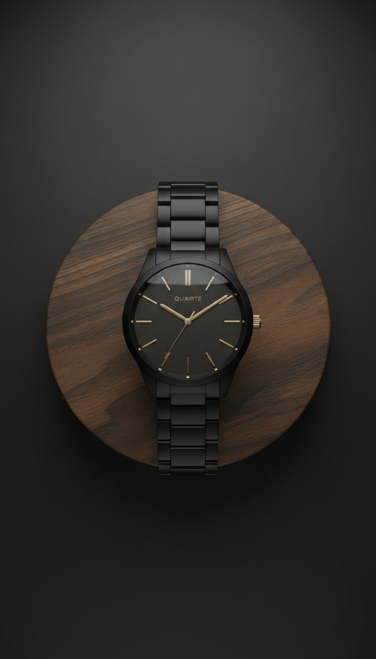 Matte black stainless steel quartz watch